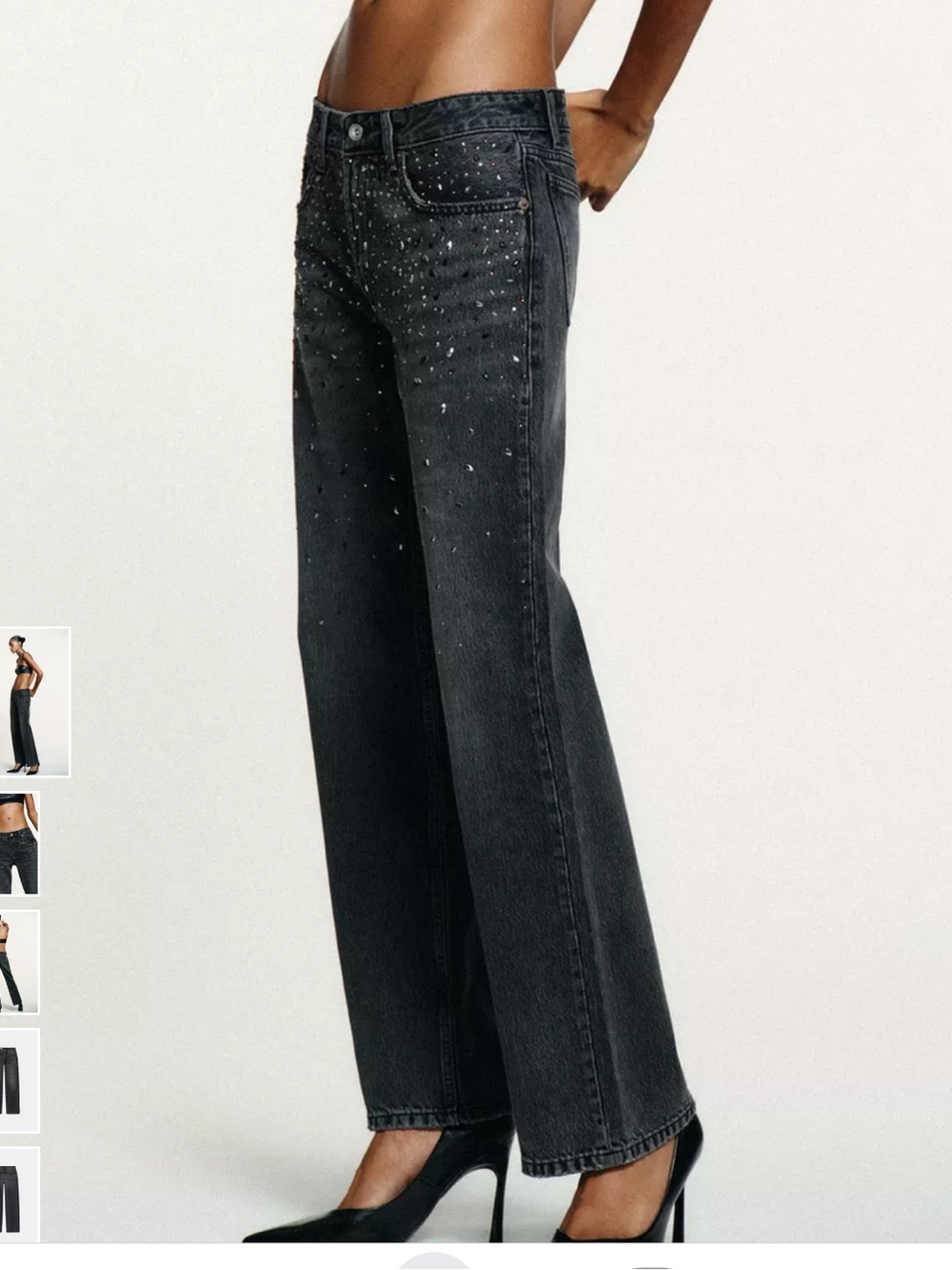 Zara TRF Low-Rise Rhinestone Straight Jeans - NWT